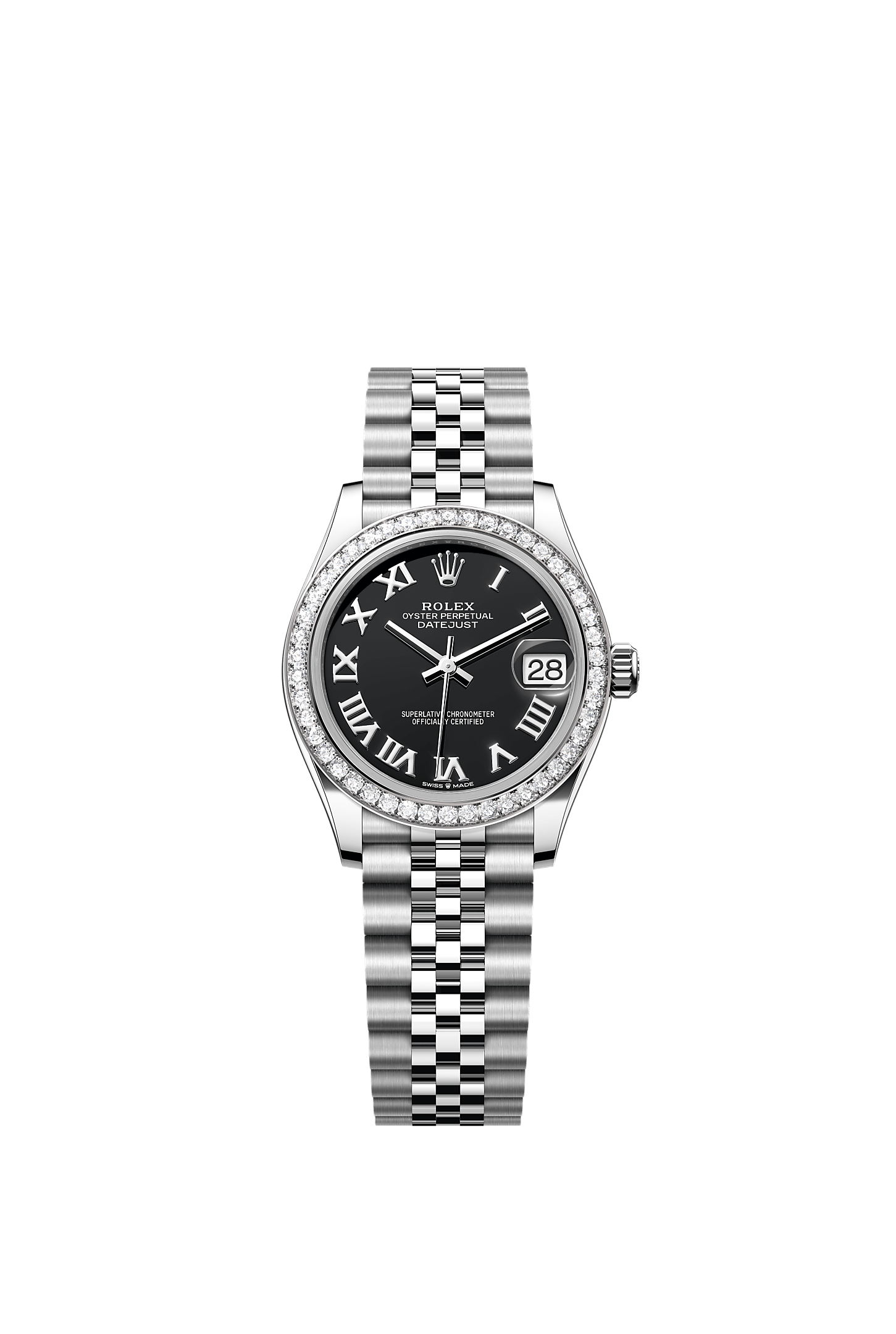 日志型 31, 蚝式，31毫米，钻石、白色黄金及蚝式钢, 表盘 : 亮黑色, Rolex