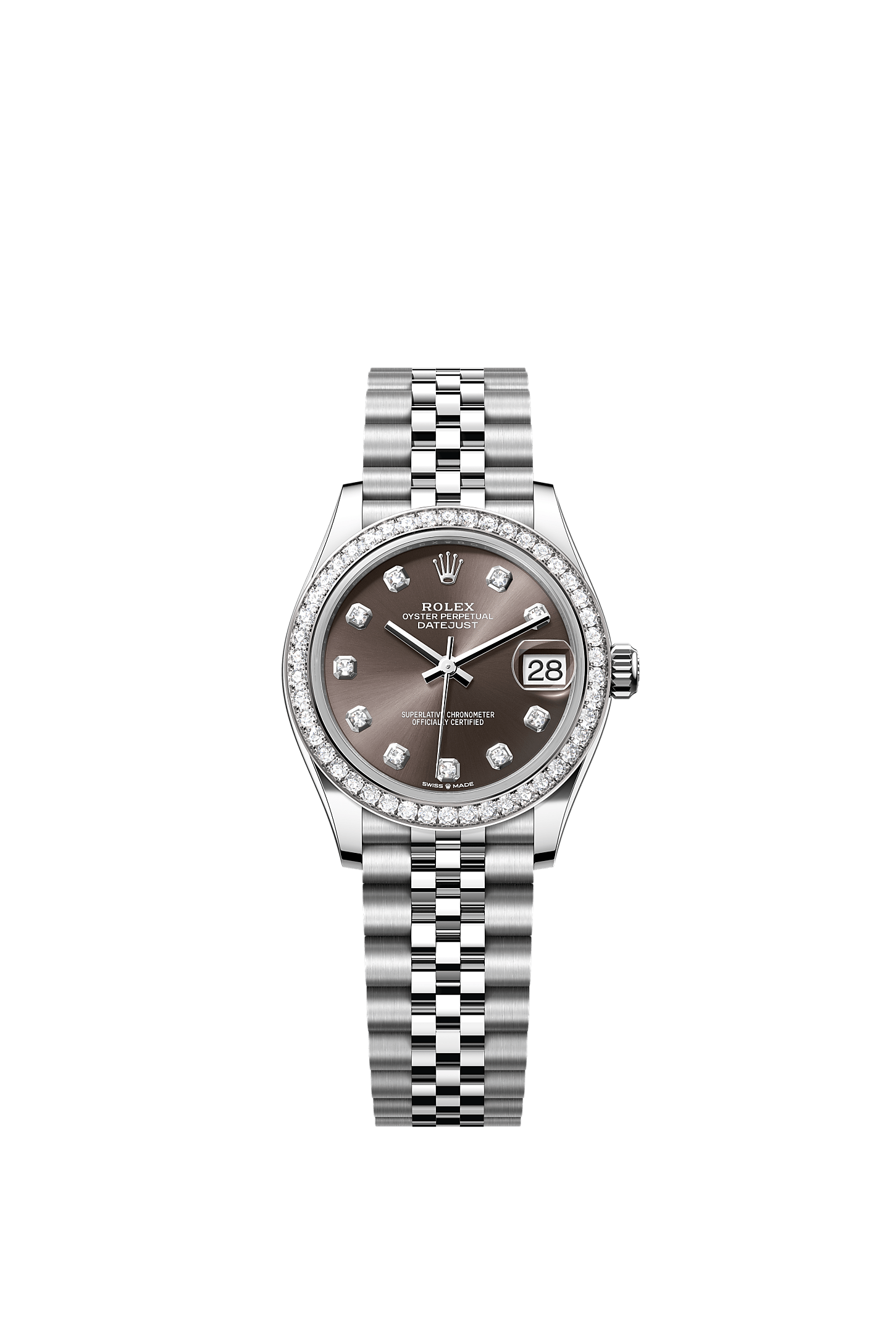 Datejust 31, Oyster, 31 mm, Oystersteel, white gold and diamonds, Dial : Dark grey set with diamonds, Rolex