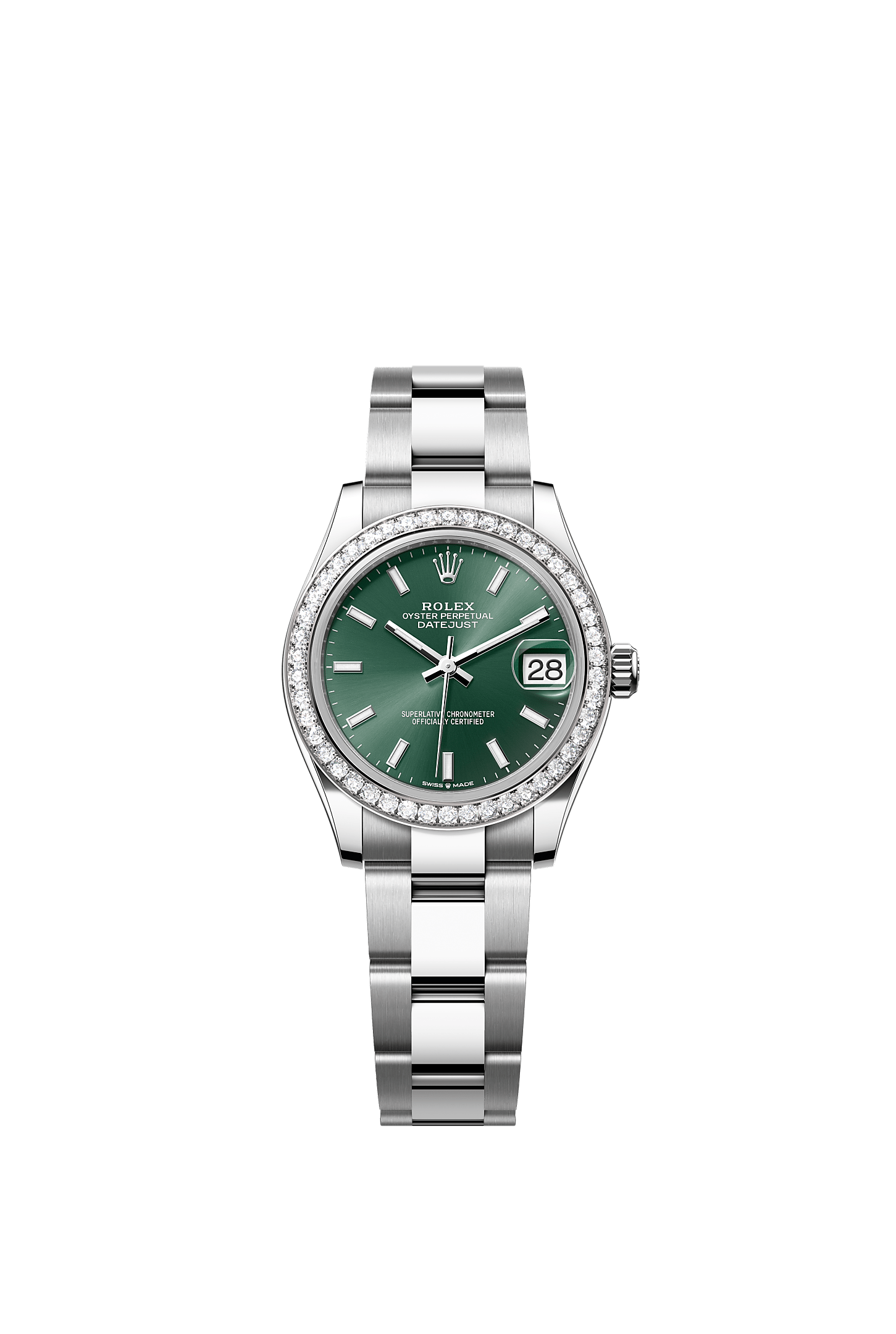Datejust 31, Oyster, 31 mm, Oystersteel, white gold and diamonds, Dial : Mint green, Rolex