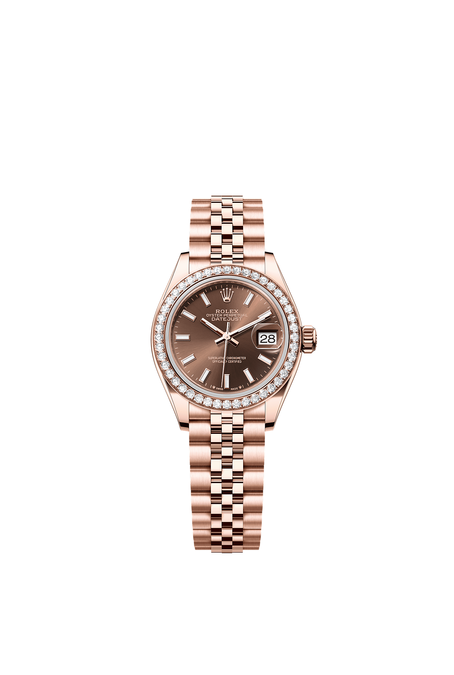 Lady-Datejust, Oyster, 28 mm, Everose gold and diamonds, Dial : Chocolate, Rolex