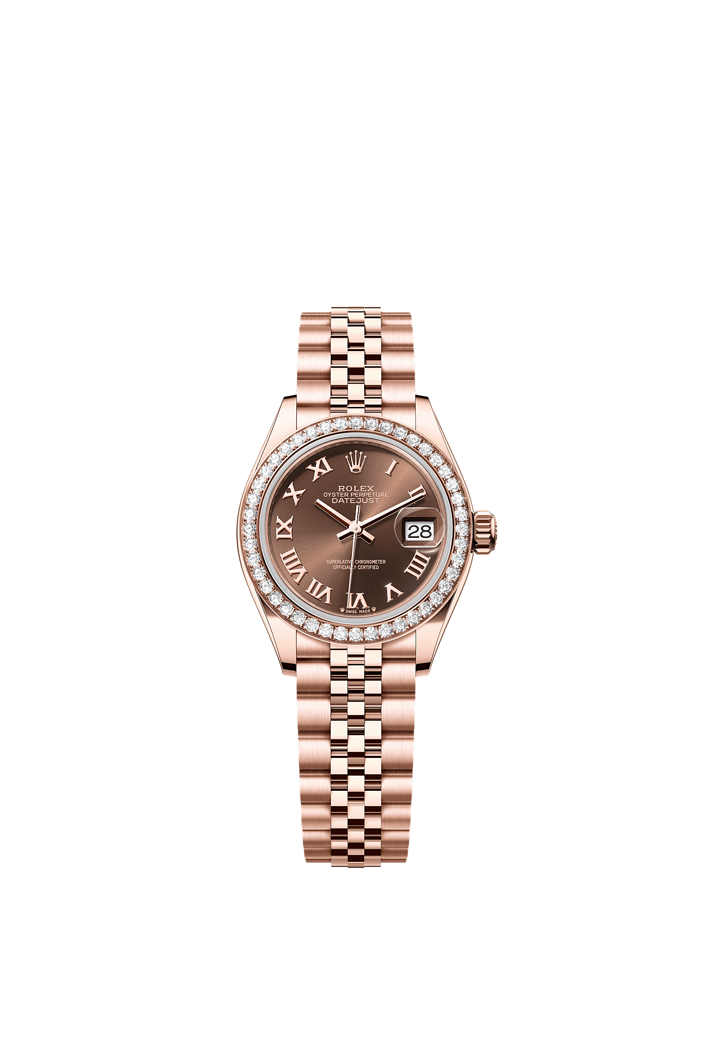 Lady-Datejust, Oyster, 28 mm, Everose gold and diamonds, Dial : Chocolate, Rolex