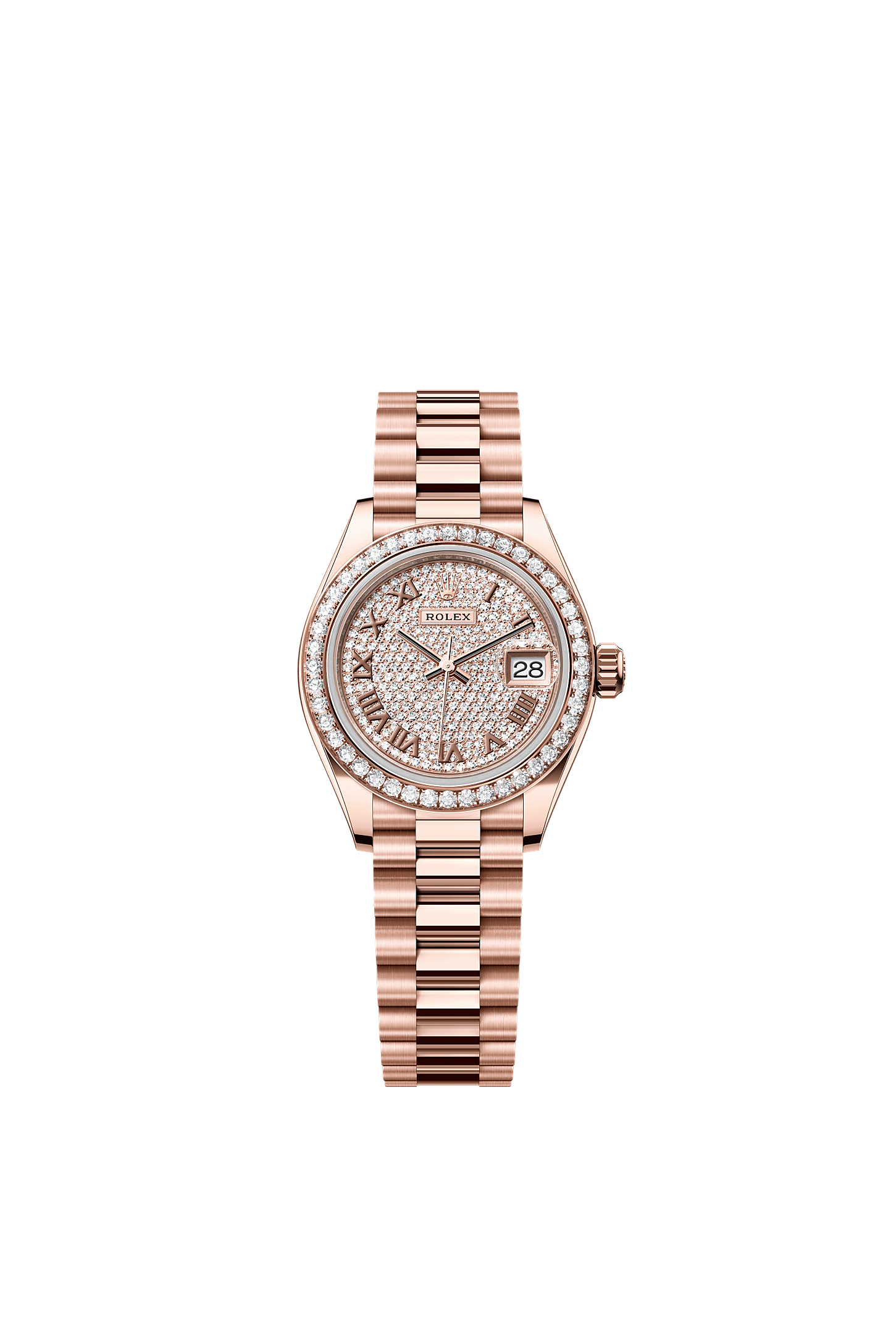 Lady-Datejust, Oyster, 28 mm, Everose gold and diamonds, Dial : Diamond-paved, Rolex