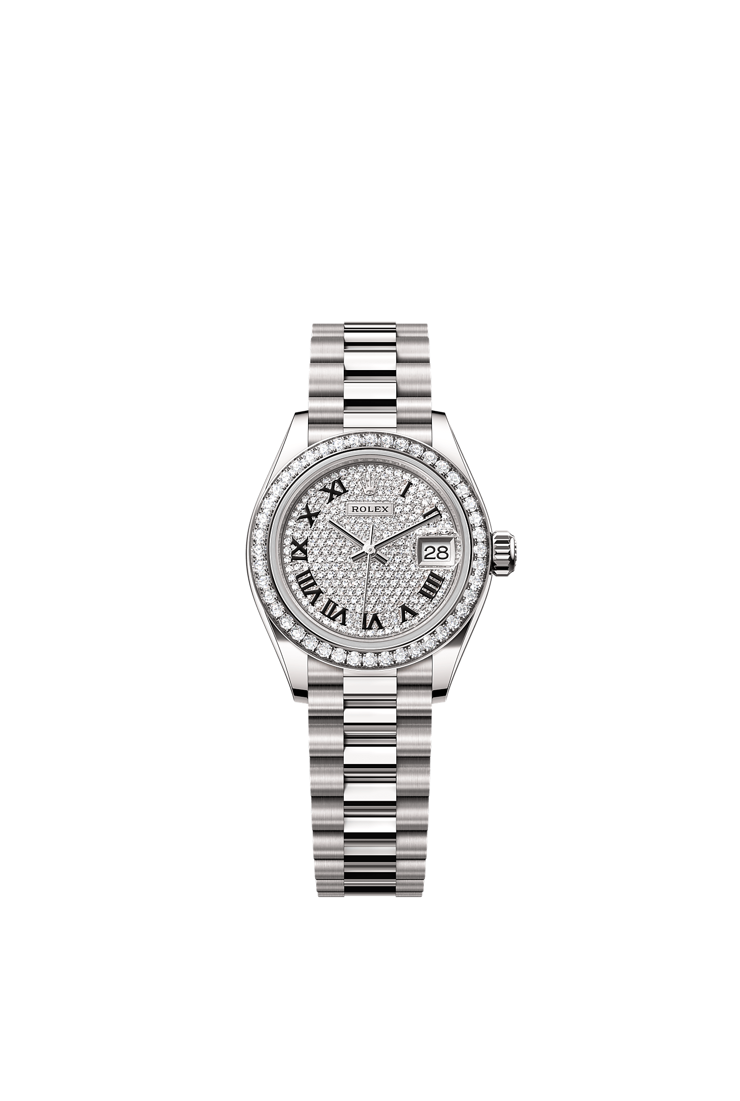 Lady-Datejust, Oyster, 28 mm, white gold and diamonds, Dial : Diamond-paved, Rolex