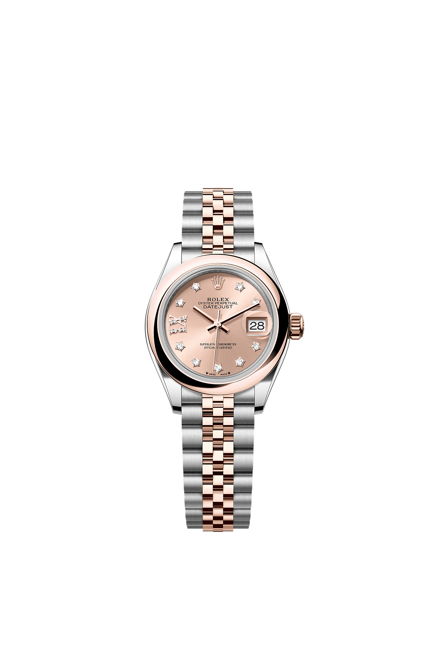 Lady-Datejust, Oyster, 28 mm, Oystersteel and Everose gold, Dial : Rosé-colour set with diamonds, Rolex