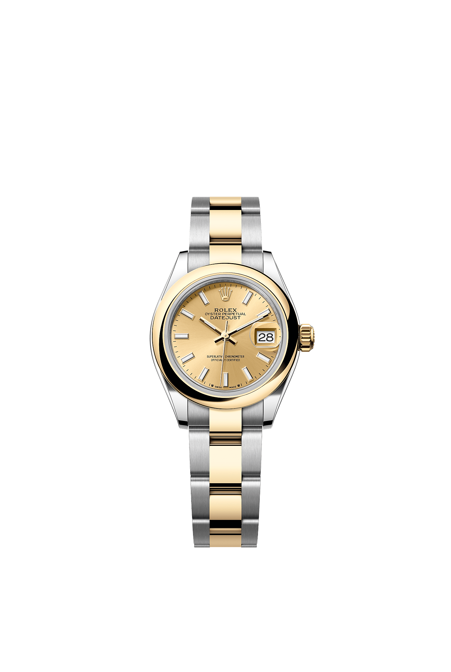 Lady-Datejust, Oyster, 28 mm, Oystersteel and yellow gold, Dial : Champagne-colour, Rolex