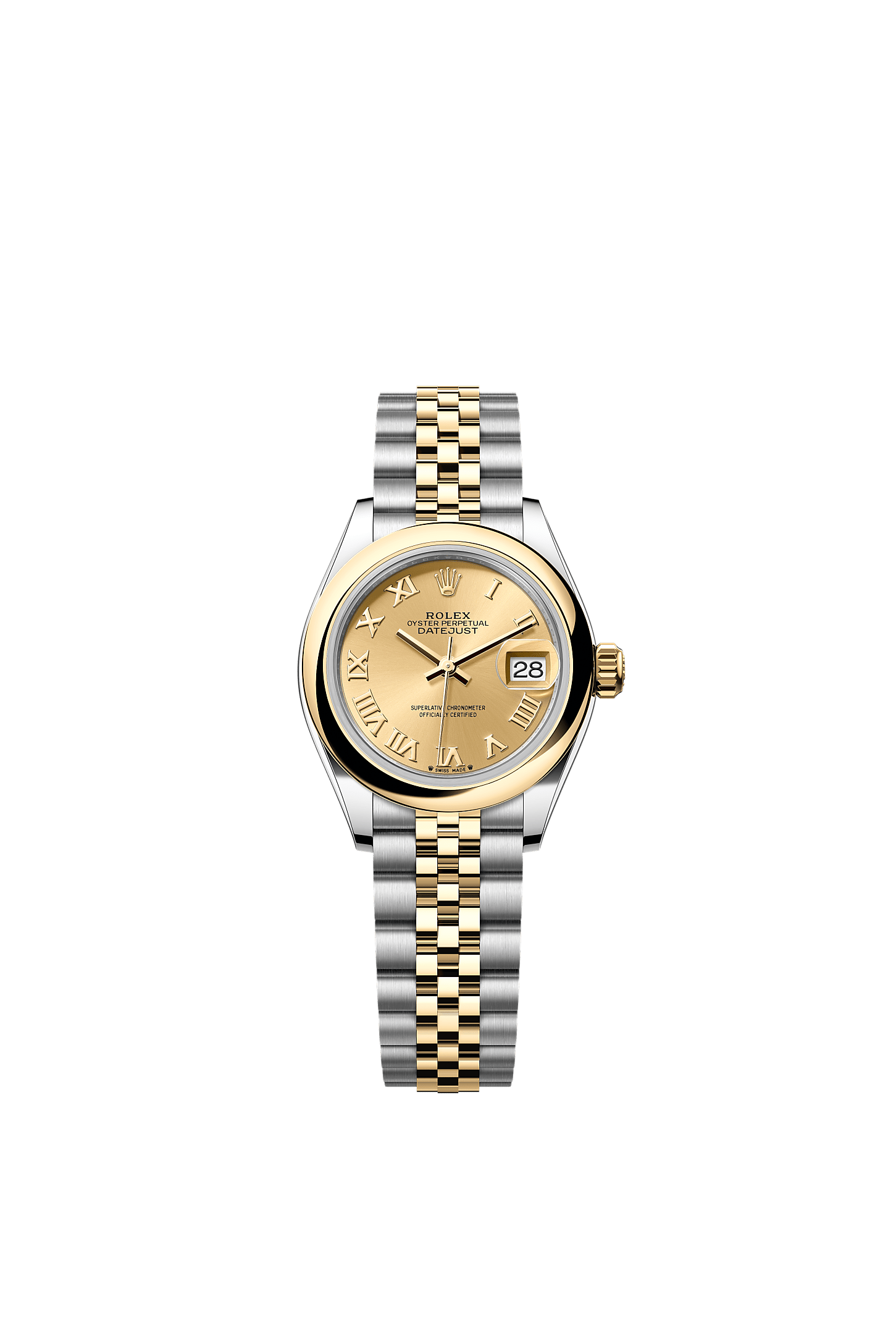 Lady-Datejust, Oyster, 28 mm, Oystersteel and yellow gold, Dial : Champagne-colour, Rolex