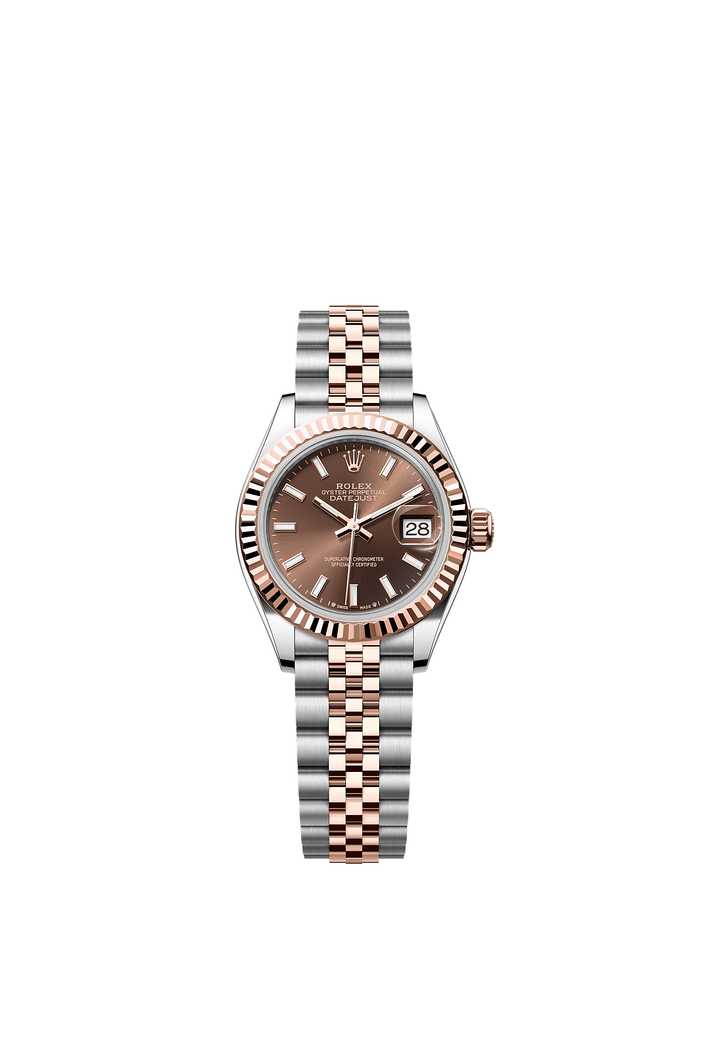 Lady-Datejust, Oyster, 28 mm, Oystersteel and Everose gold, Dial : Chocolate, Rolex