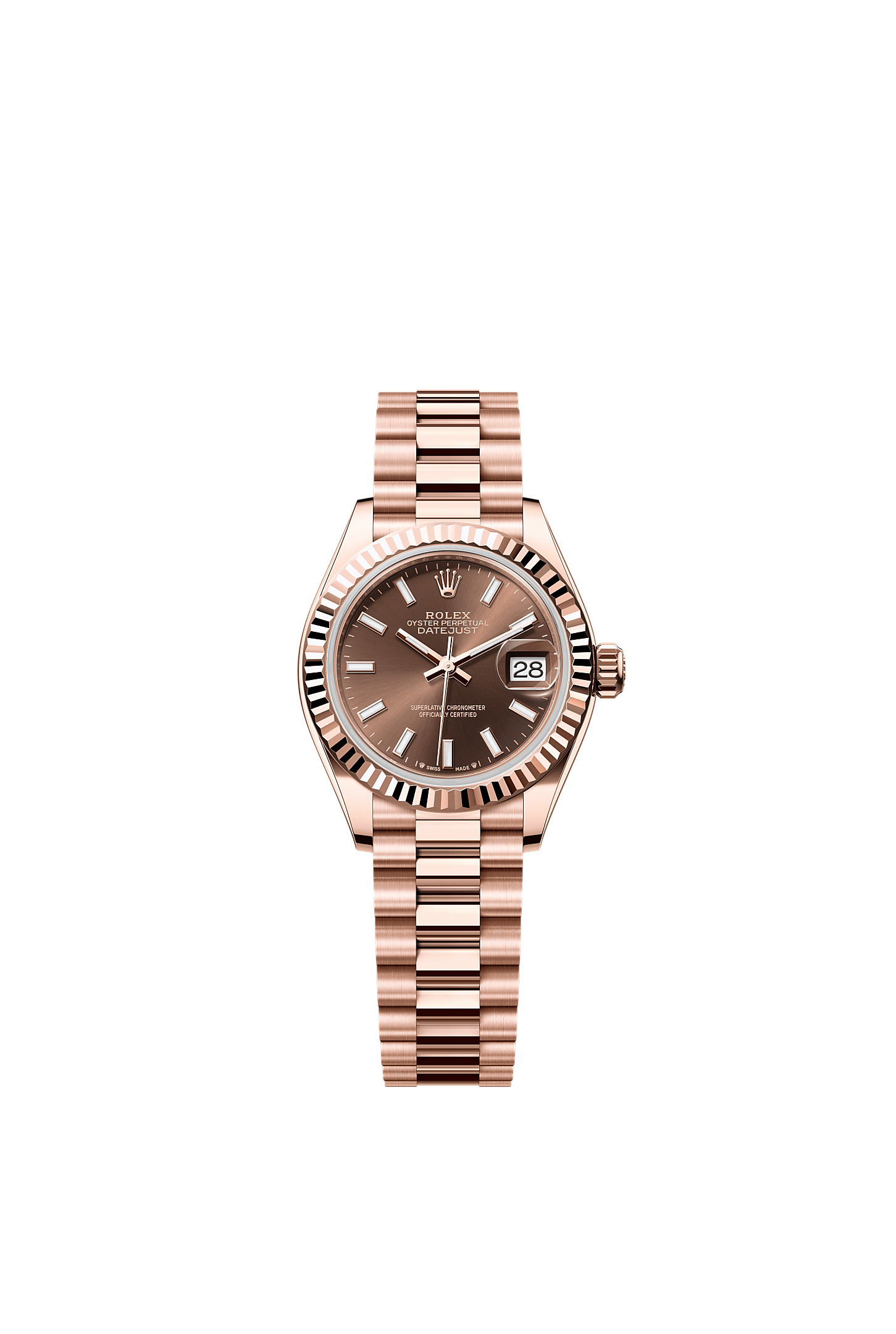 Lady-Datejust, Oyster, 28 mm, Everose gold, Dial : Chocolate, Rolex