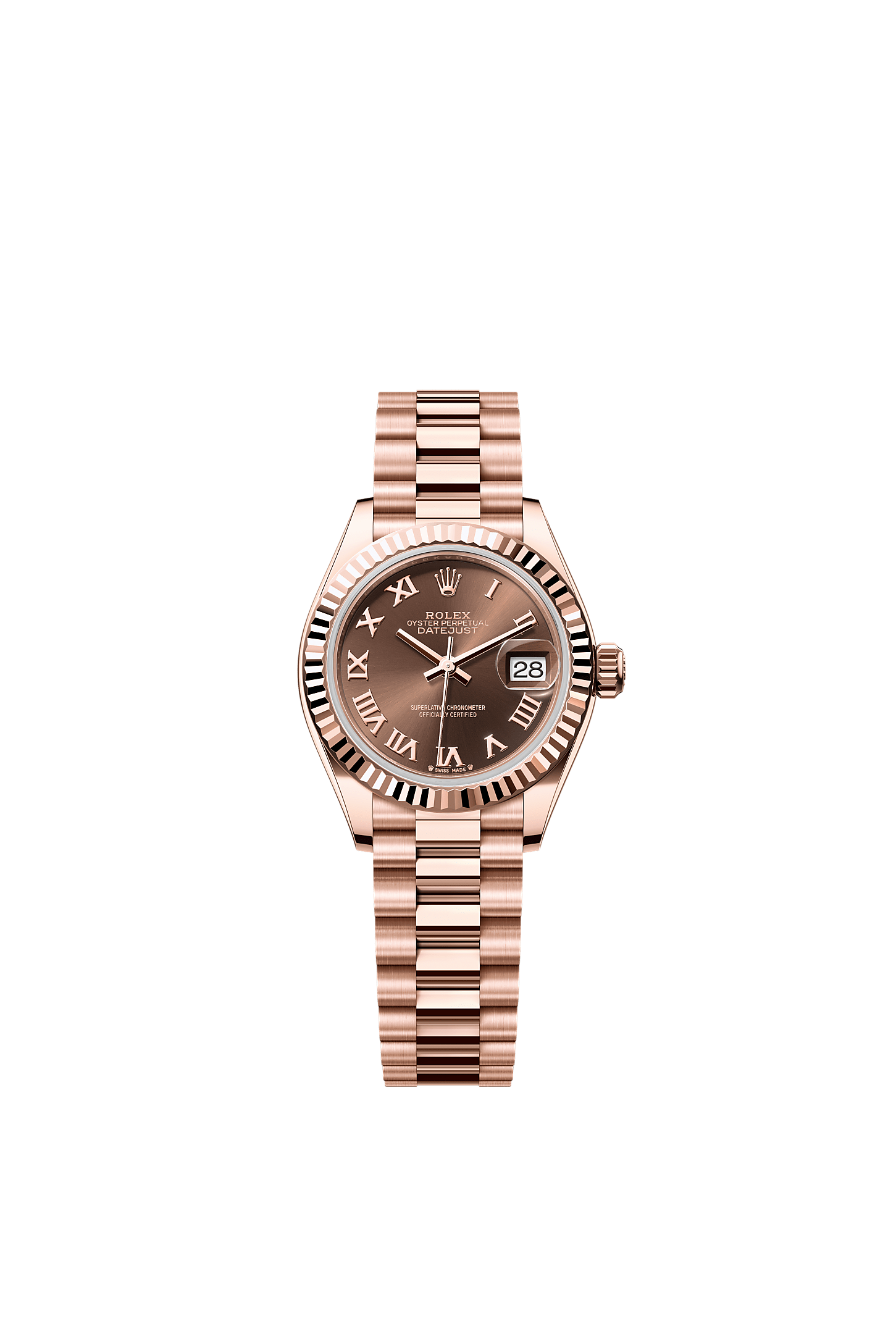 Lady-Datejust, Oyster, 28 mm, Everose gold, Dial : Chocolate, Rolex