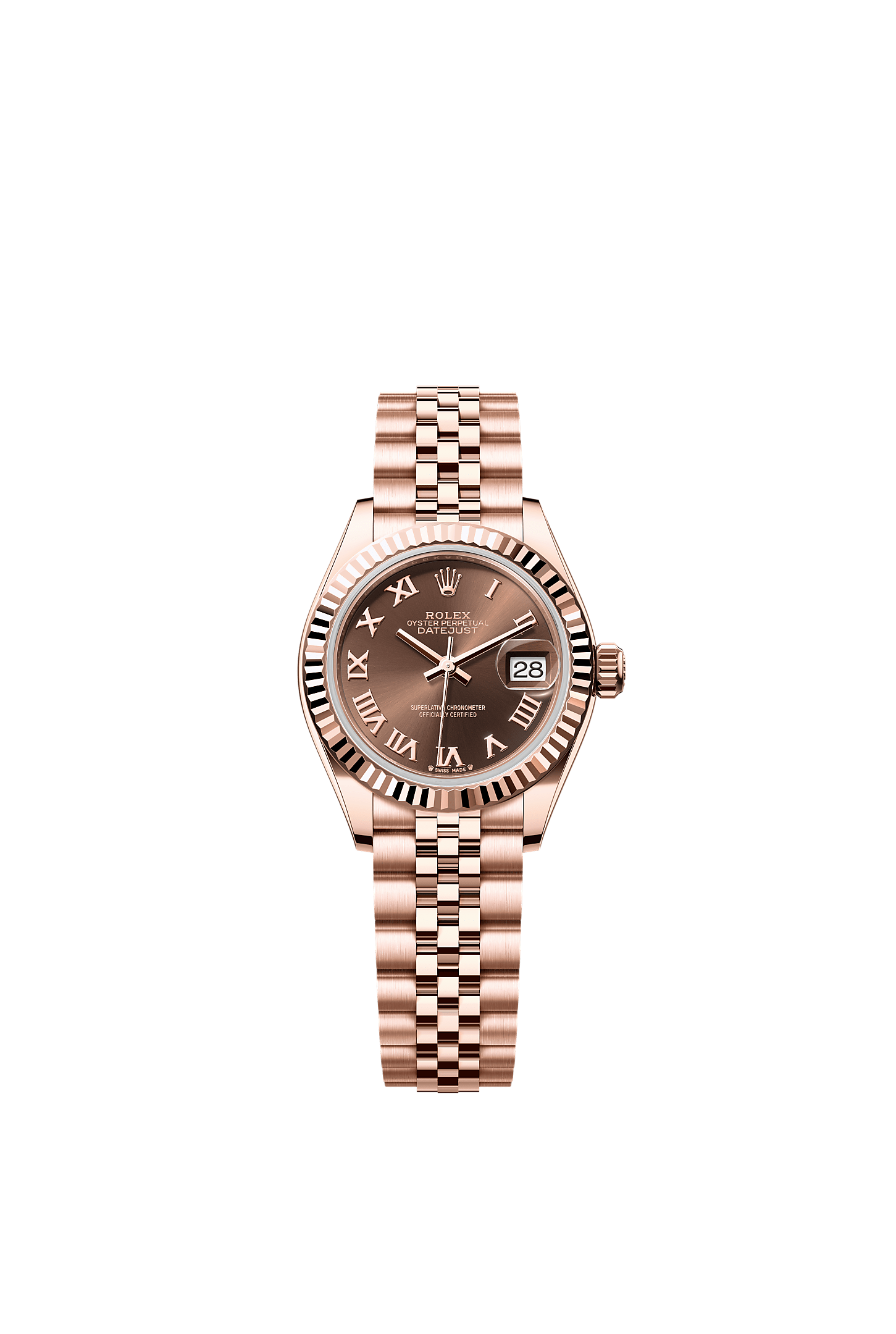 Lady-Datejust, Oyster, 28 mm, Everose gold, Dial : Chocolate, Rolex