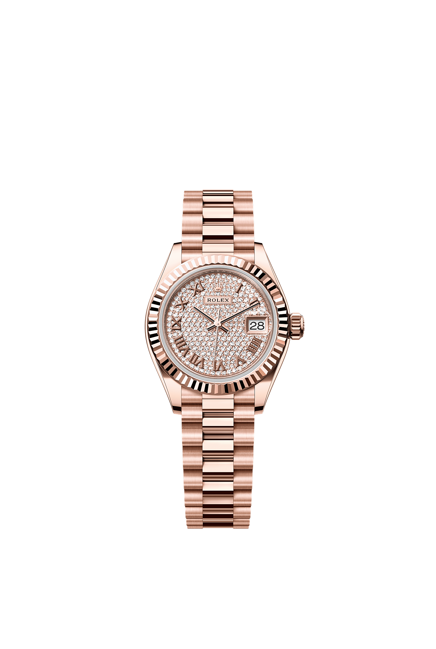 Lady-Datejust, Oyster, 28 mm, Everose gold, Dial : Diamond-paved, Rolex