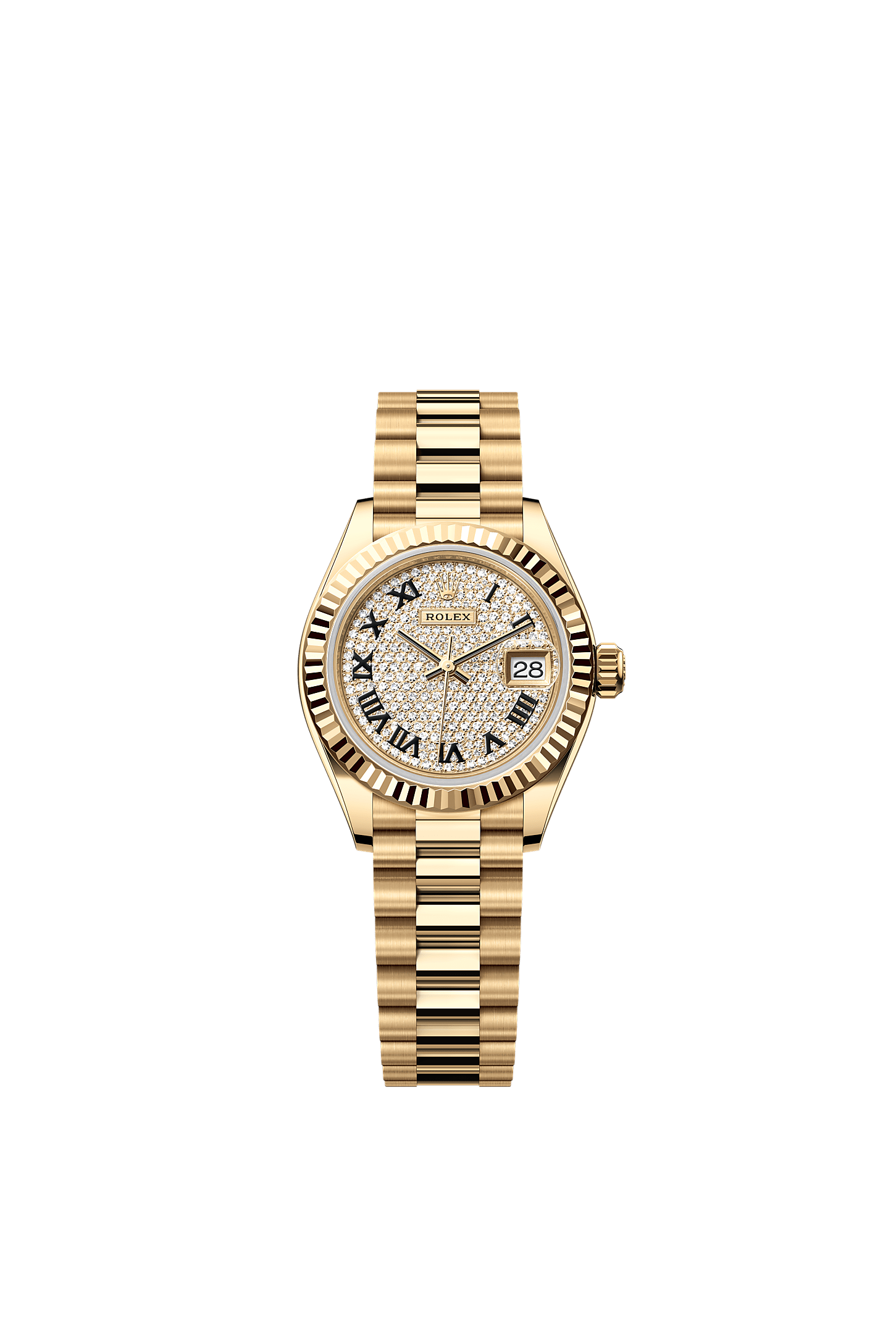 Lady-Datejust, Oyster, 28 mm, yellow gold, Dial : Diamond-paved, Rolex