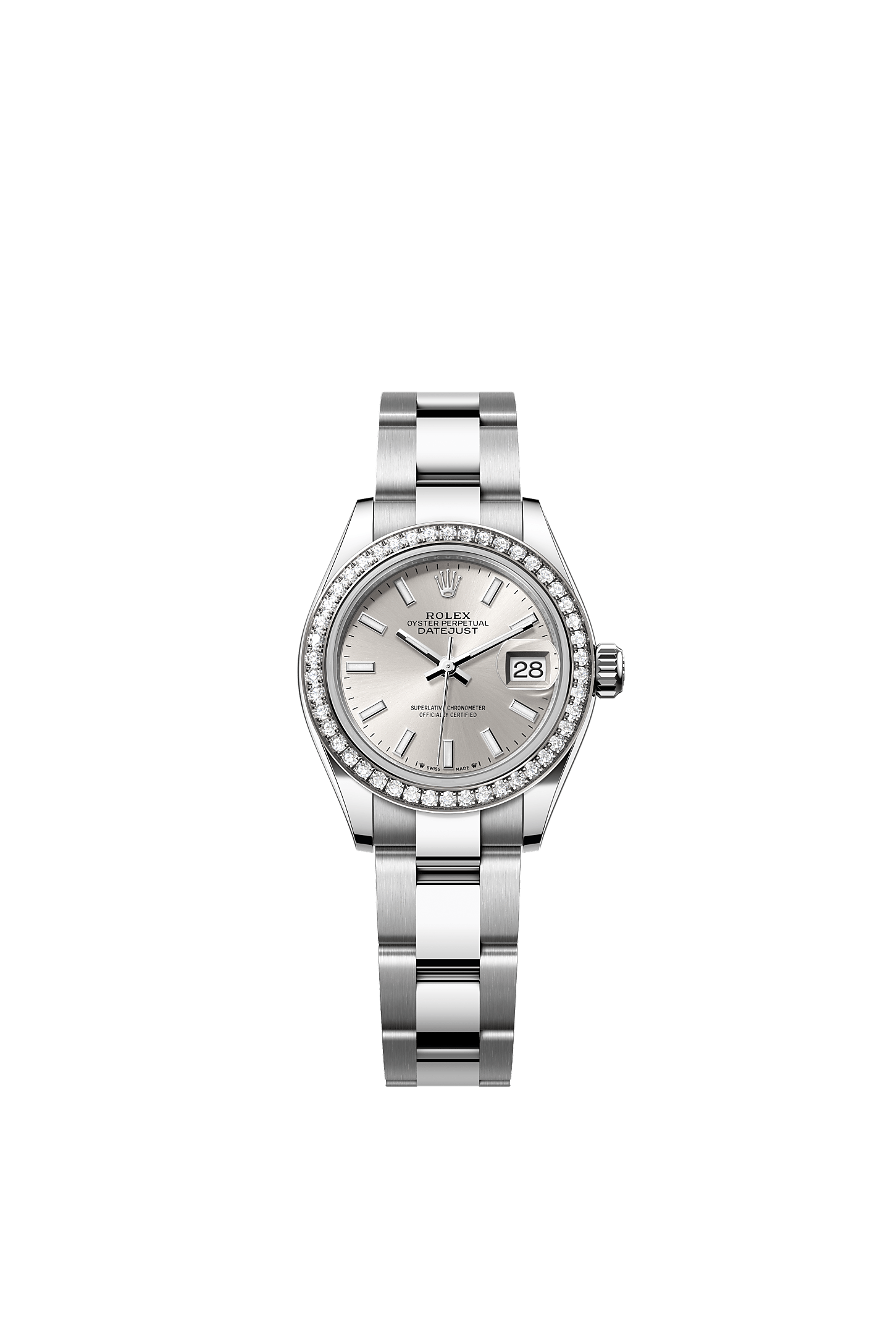 Lady-Datejust, Oyster, 28 mm, Oystersteel, white gold and diamonds, Dial : Silver, Rolex