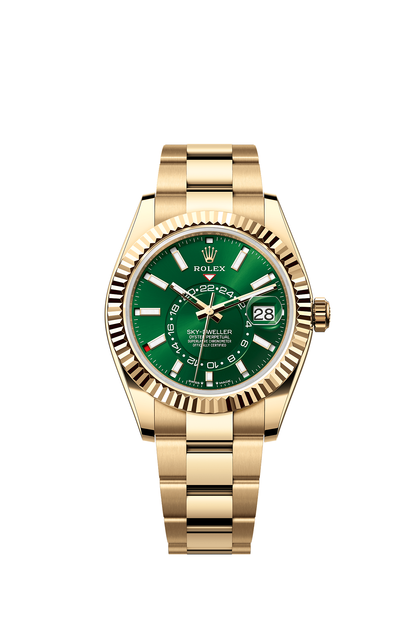 Sky-Dweller, Oyster, 42 mm, yellow gold, Dial : Bright green, Rolex
