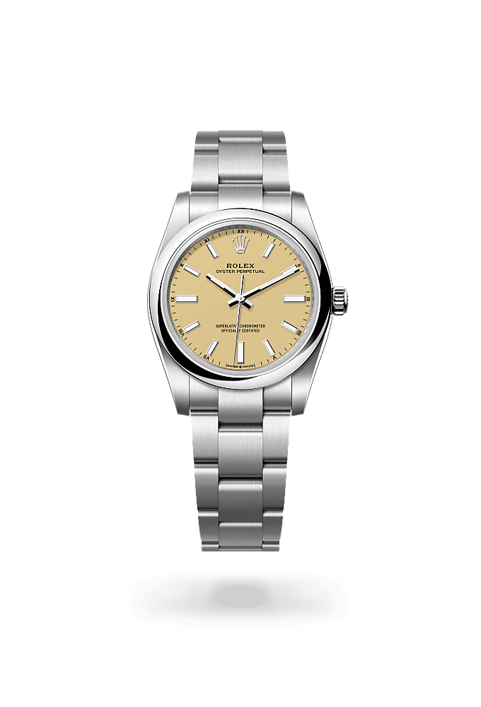 Oyster Perpetual 34, Oyster, 34 mm, Oystersteel, Dial : Beige, Rolex