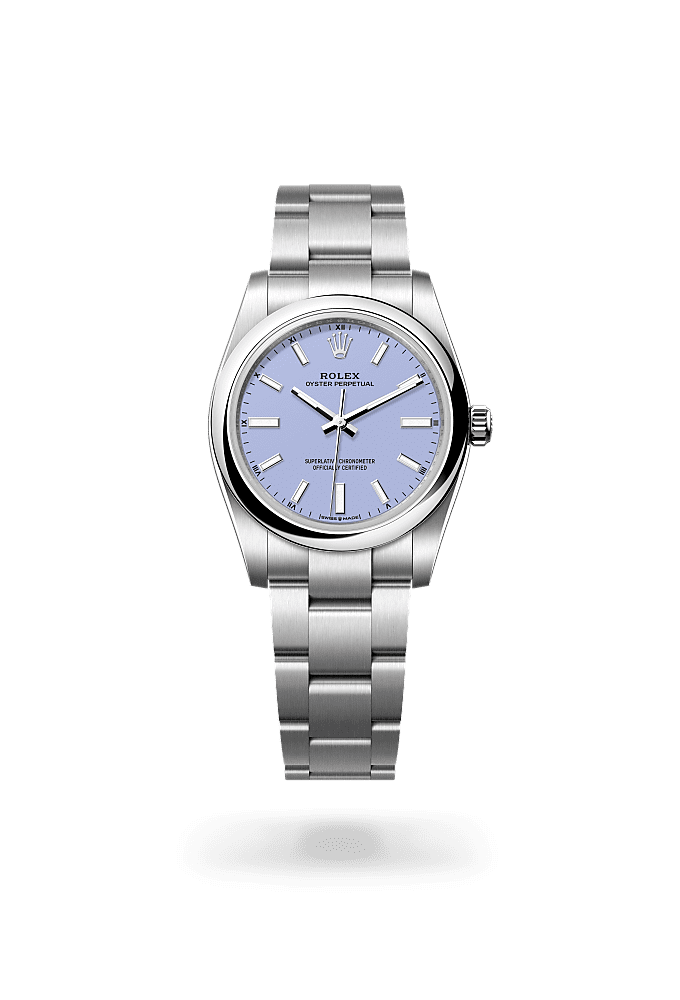 Oyster Perpetual 34, Oyster, 34 mm, Oystersteel, Dial : Lavender, Rolex