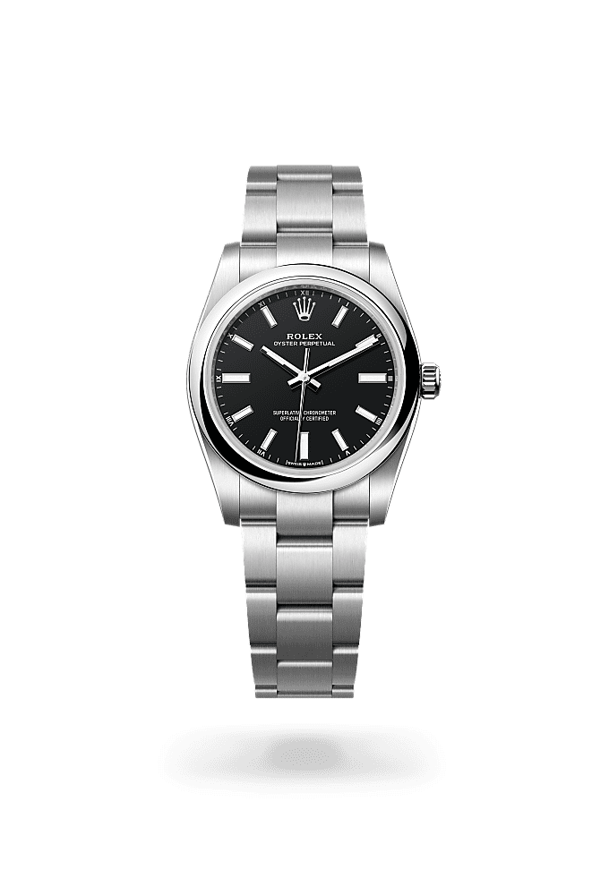 Oyster Perpetual 34, Oyster, 34 mm, Oystersteel, Dial : Black, Rolex