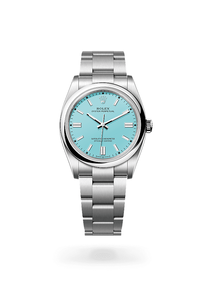 Oyster Perpetual 36, Oyster, 36 mm, Oystersteel, Dial : Turquoise blue, Rolex