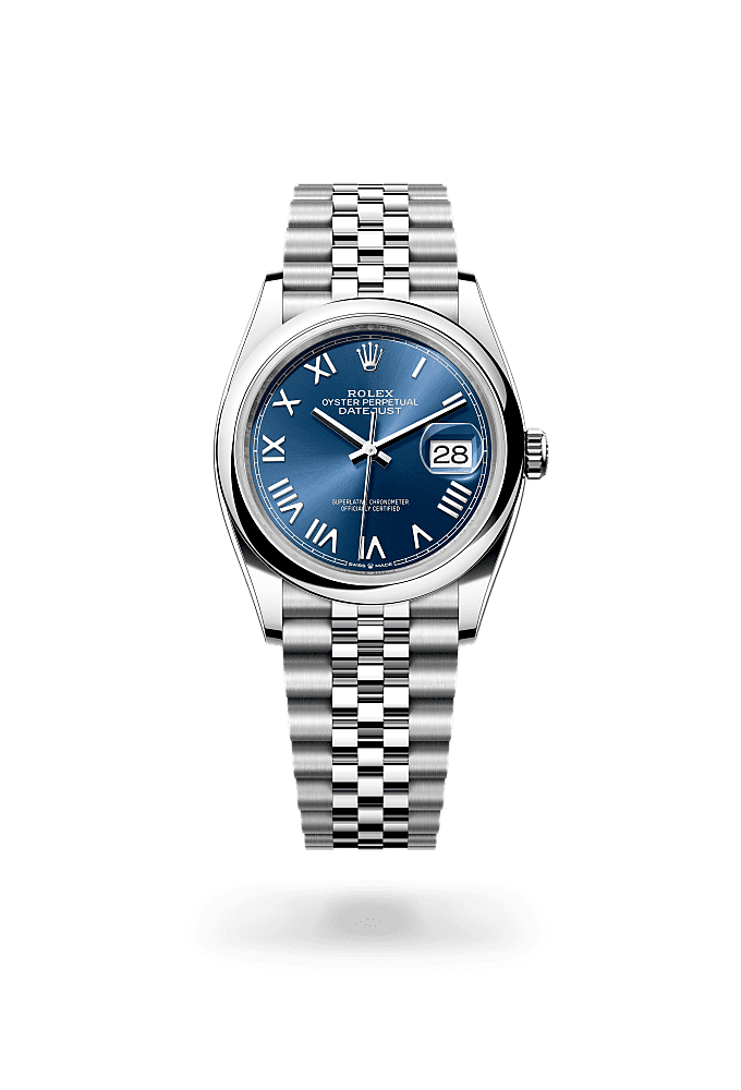 日志型 36, 蚝式，36毫米，蚝式钢, 表盘 : 亮蓝色, Rolex