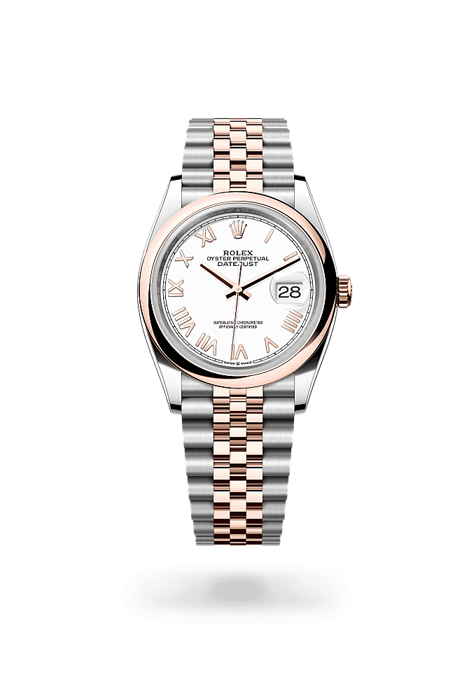 日志型 36, 蚝式,36毫米,永恒玫瑰金及蚝式钢, 表盘 : 白色, Rolex