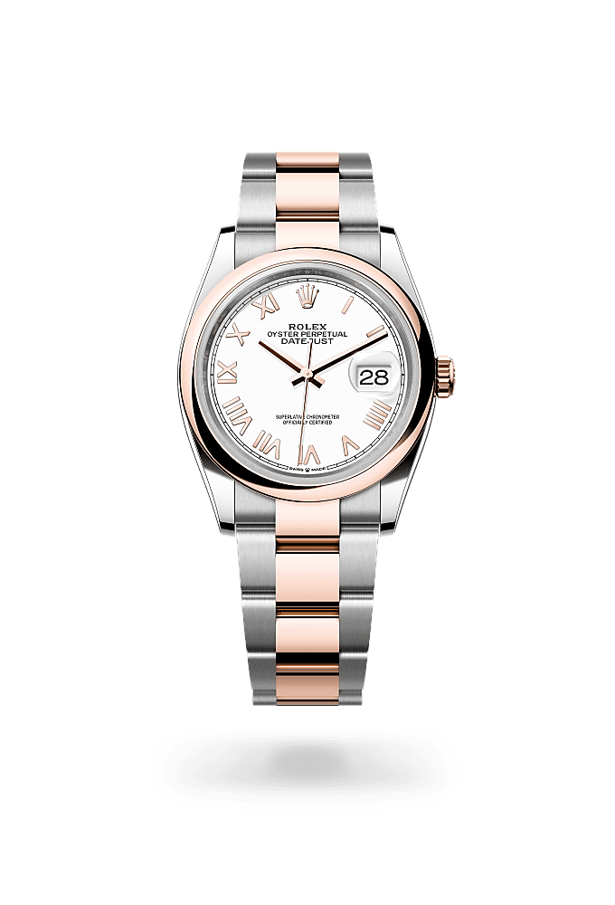 日志型 36, 蚝式,36毫米,永恒玫瑰金及蚝式钢, 表盘 : 白色, Rolex