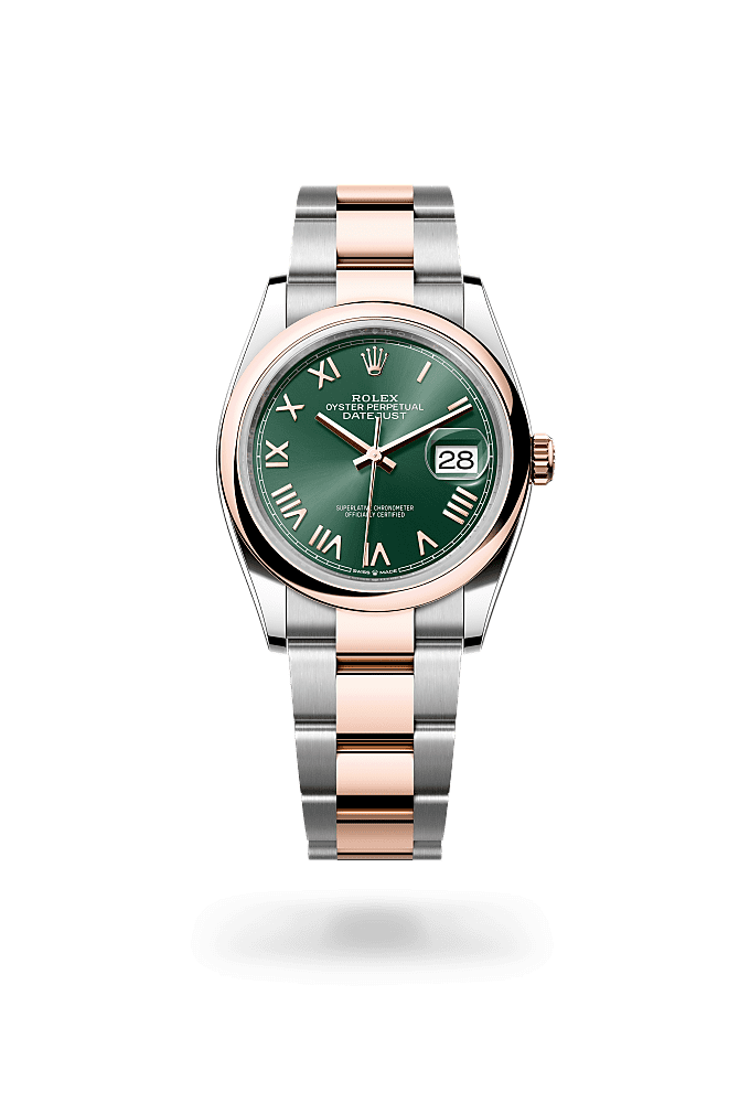 日志型 36, 蚝式，36毫米，永恒玫瑰金及蚝式钢, 表盘 : 薄荷绿色, Rolex