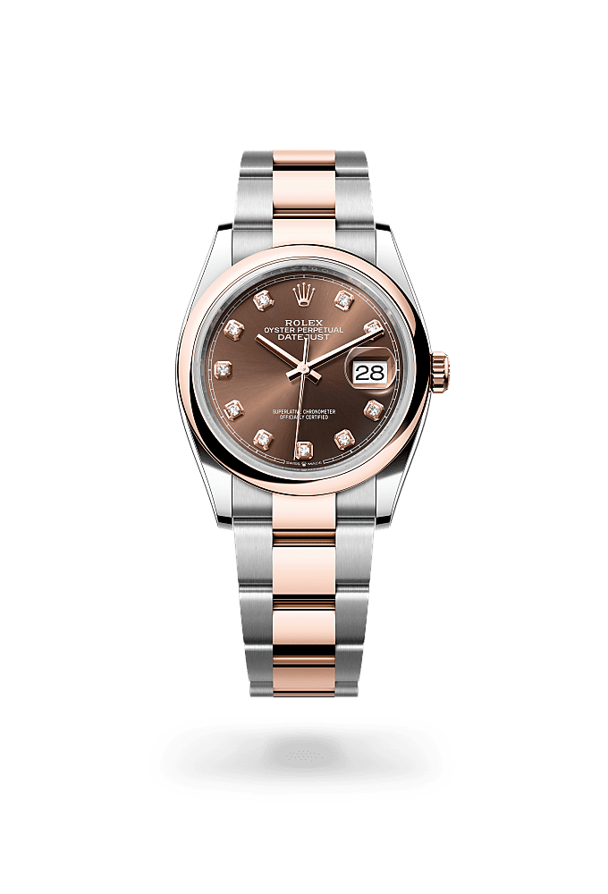 日志型 36, 蚝式，36毫米，永恒玫瑰金及蚝式钢, 表盘 : 巧克力色，镶钻石, Rolex
