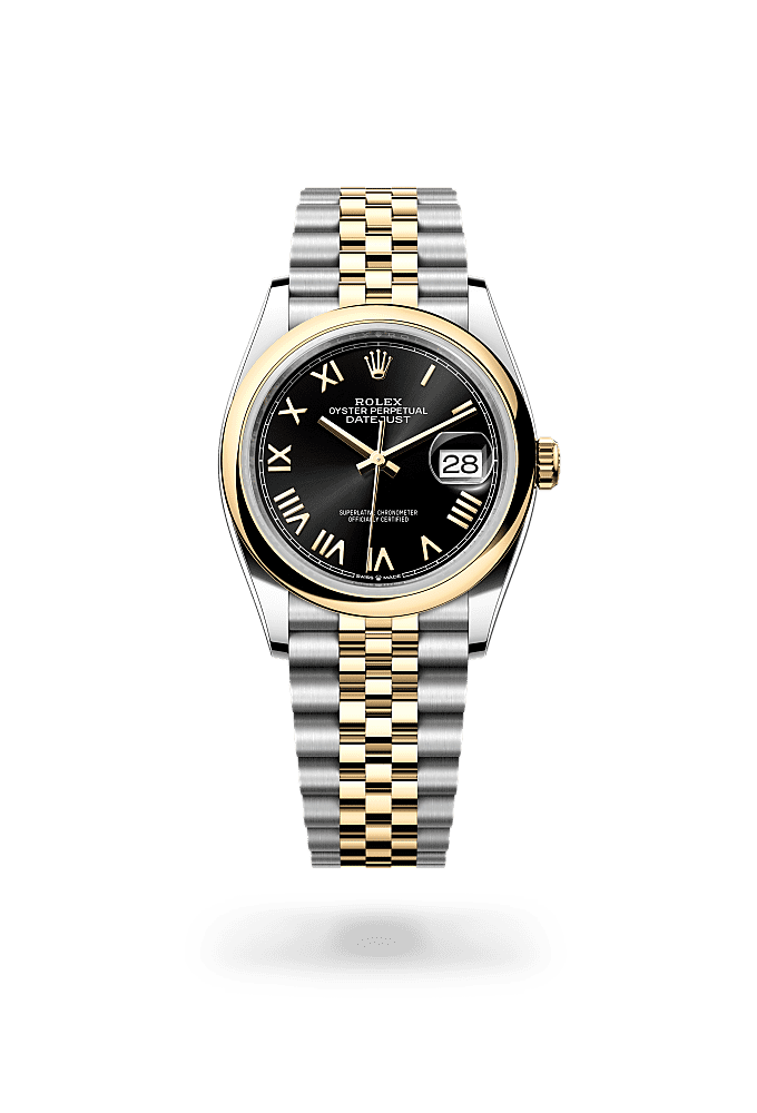日志型 36, 蚝式,36毫米,黄金及蚝式钢, 表盘 : 亮黑色, Rolex