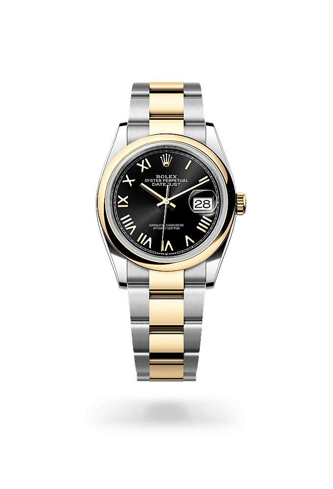 日志型 36, 蚝式,36毫米,黄金及蚝式钢, 表盘 : 亮黑色, Rolex