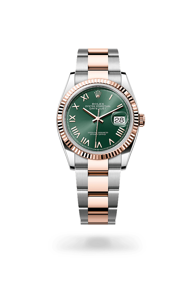 日志型 36, 蚝式，36毫米，永恒玫瑰金及蚝式钢, 表盘 : 薄荷绿色, Rolex