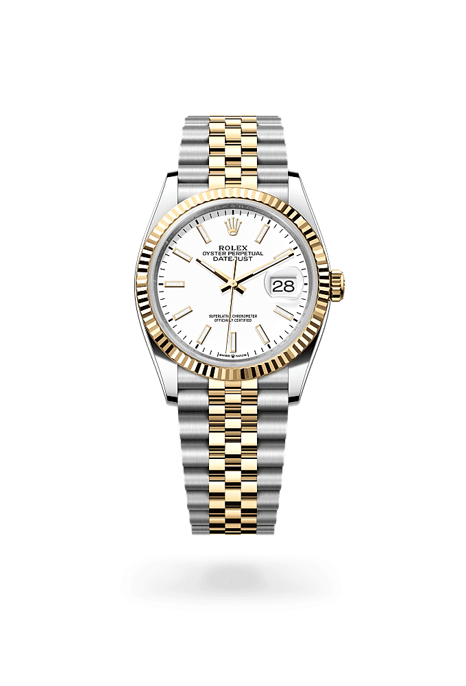日志型 36, 蚝式,36毫米,黄金及蚝式钢, 表盘 : 白色, Rolex