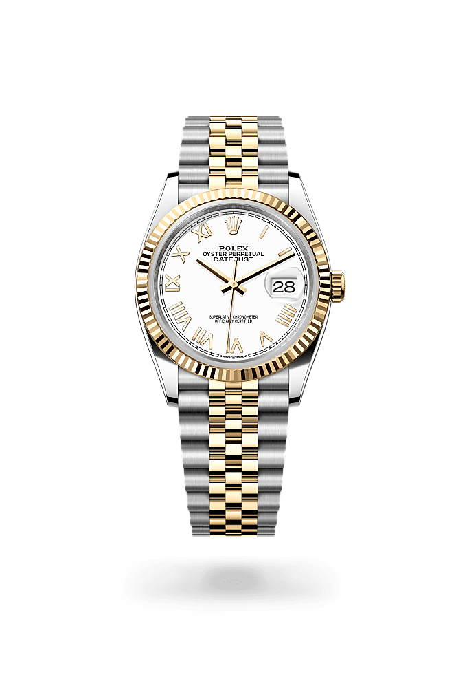 日志型 36, 蚝式,36毫米,黄金及蚝式钢, 表盘 : 白色, Rolex