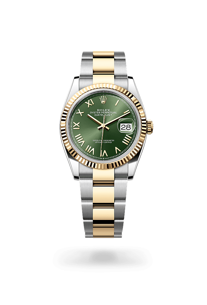 日志型 36, 蚝式,36毫米,黄金及蚝式钢, 表盘 : 橄榄绿色, Rolex