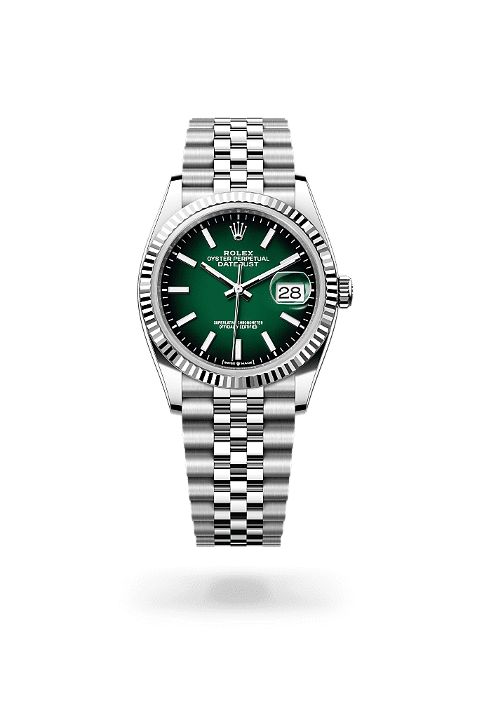 日志型 36, 蚝式，36毫米，白色黄金及蚝式钢, 表盘 : 渐变绿色, Rolex