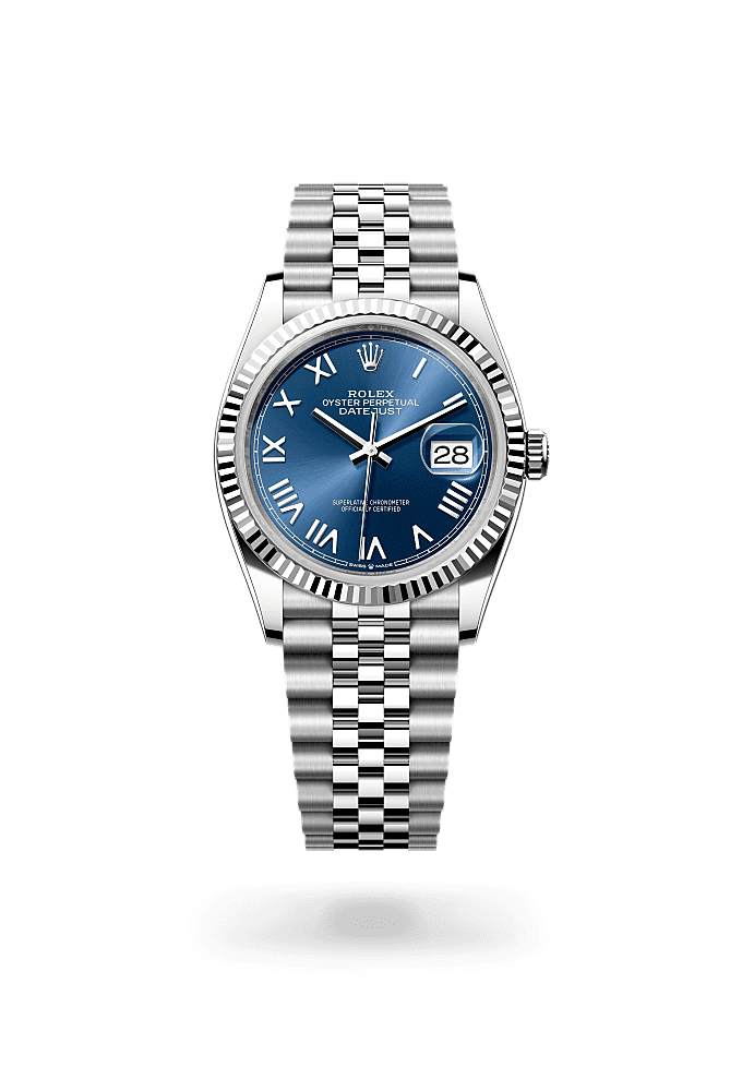 日志型 36, 蚝式，36毫米，白色黄金及蚝式钢, 表盘 : 亮蓝色, Rolex