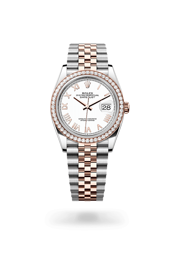 日志型 36, 蚝式，36毫米，钻石、永恒玫瑰金及蚝式钢, 表盘 : 白色, Rolex