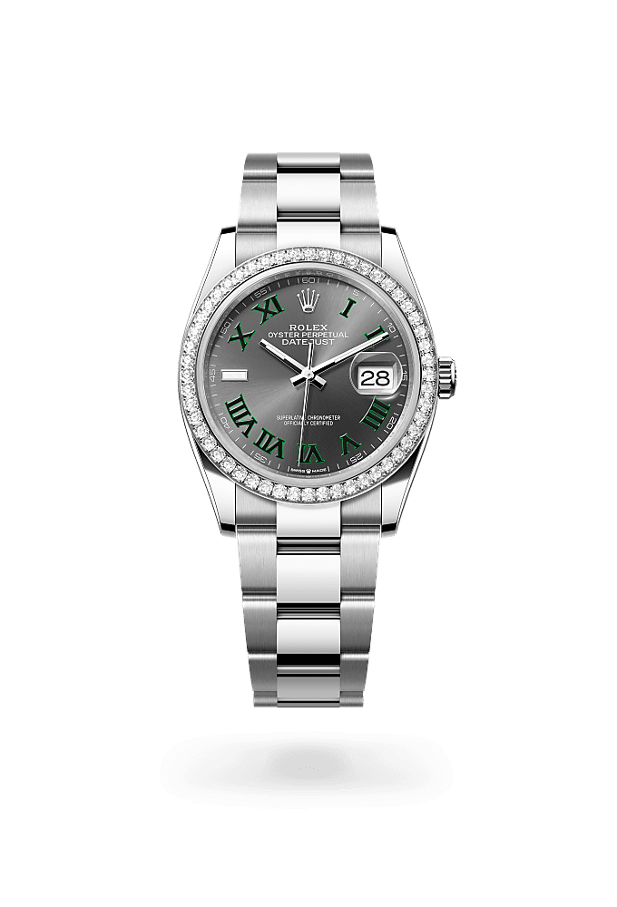 Datejust 36, Oyster, 36 mm, Oystersteel, white gold and diamonds, Dial : Slate, Rolex
