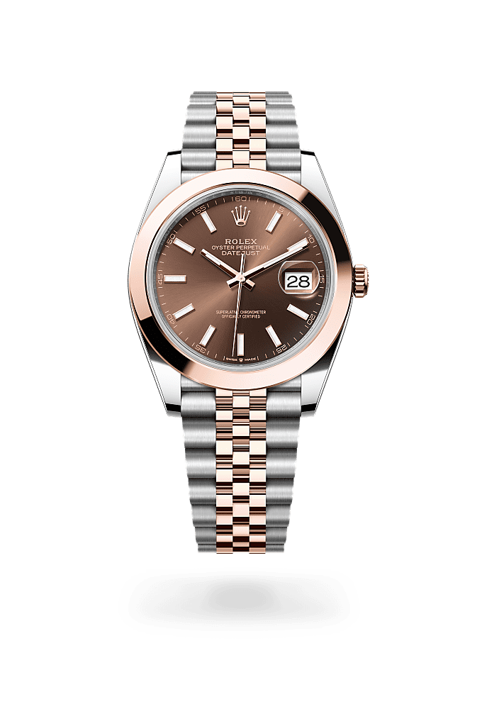 日志型 41, 蚝式，41毫米，永恒玫瑰金及蚝式钢, 表盘 : 巧克力色, Rolex
