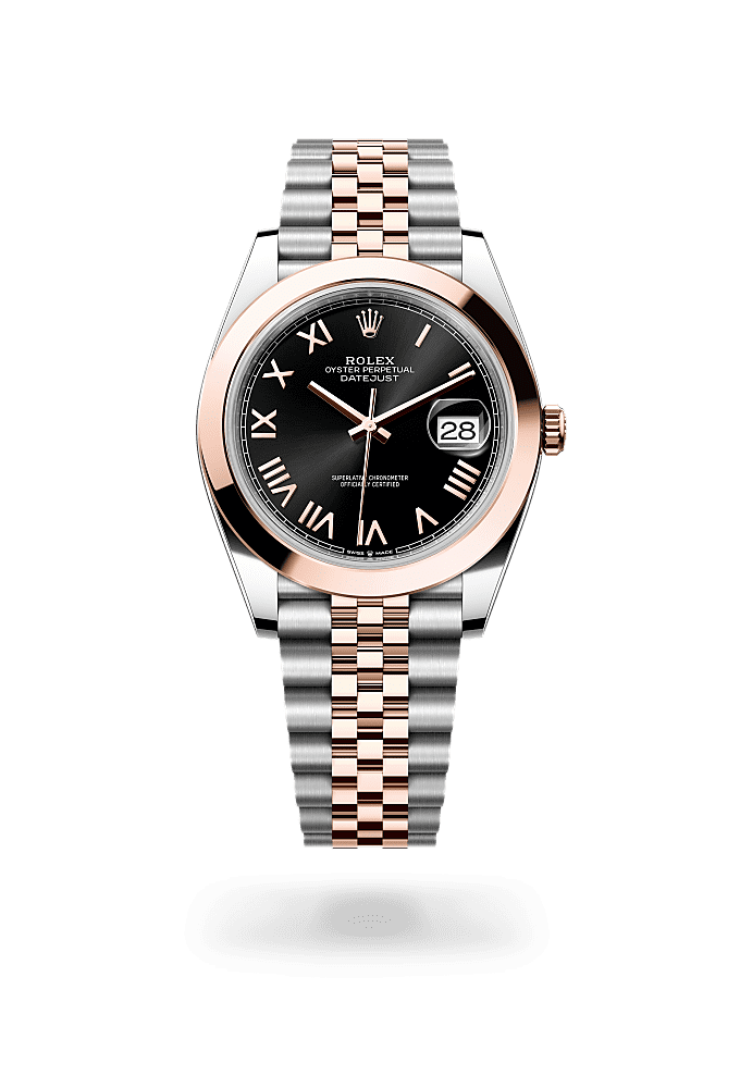 日志型 41, 蚝式,41毫米,永恒玫瑰金及蚝式钢, 表盘 : 亮黑色, Rolex