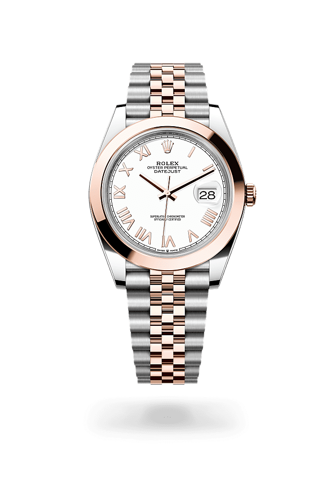 日志型 41, 蚝式，41毫米，永恒玫瑰金及蚝式钢, 表盘 : 白色, Rolex