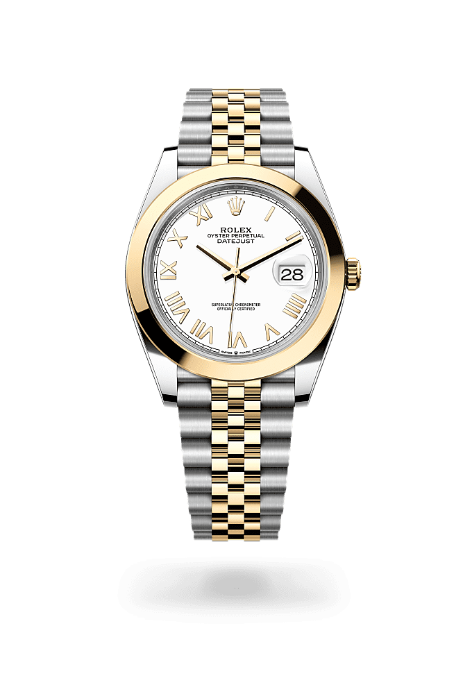 日志型 41, 蚝式，41毫米，黄金及蚝式钢, 表盘 : 白色, Rolex