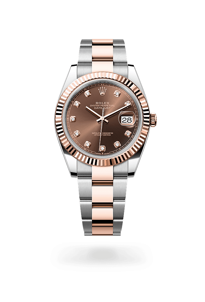 Datejust 41, Oyster, 41 mm, Oystersteel and Everose gold, Dial : Chocolate set with diamonds, Rolex