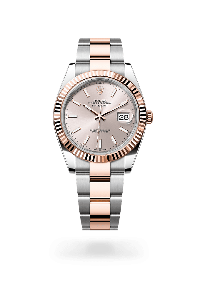 日志型 41, 蚝式，41毫米，永恒玫瑰金及蚝式钢, 表盘 : 日亮金色, Rolex