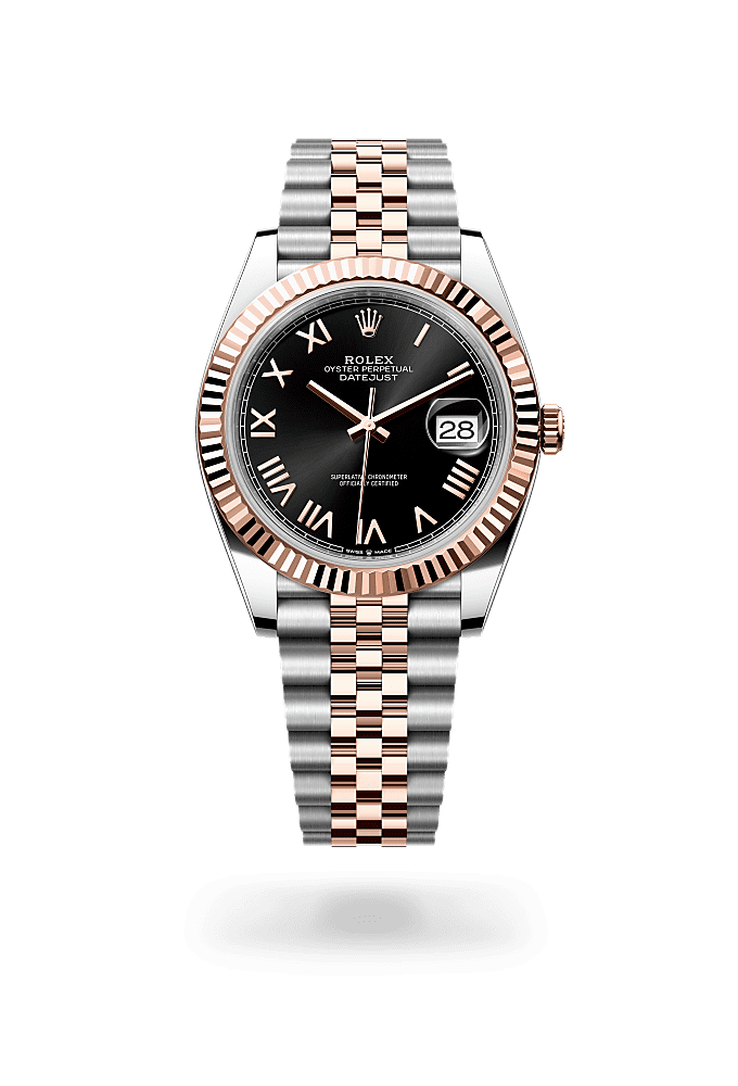 日志型 41, 蚝式,41毫米,永恒玫瑰金及蚝式钢, 表盘 : 亮黑色, Rolex