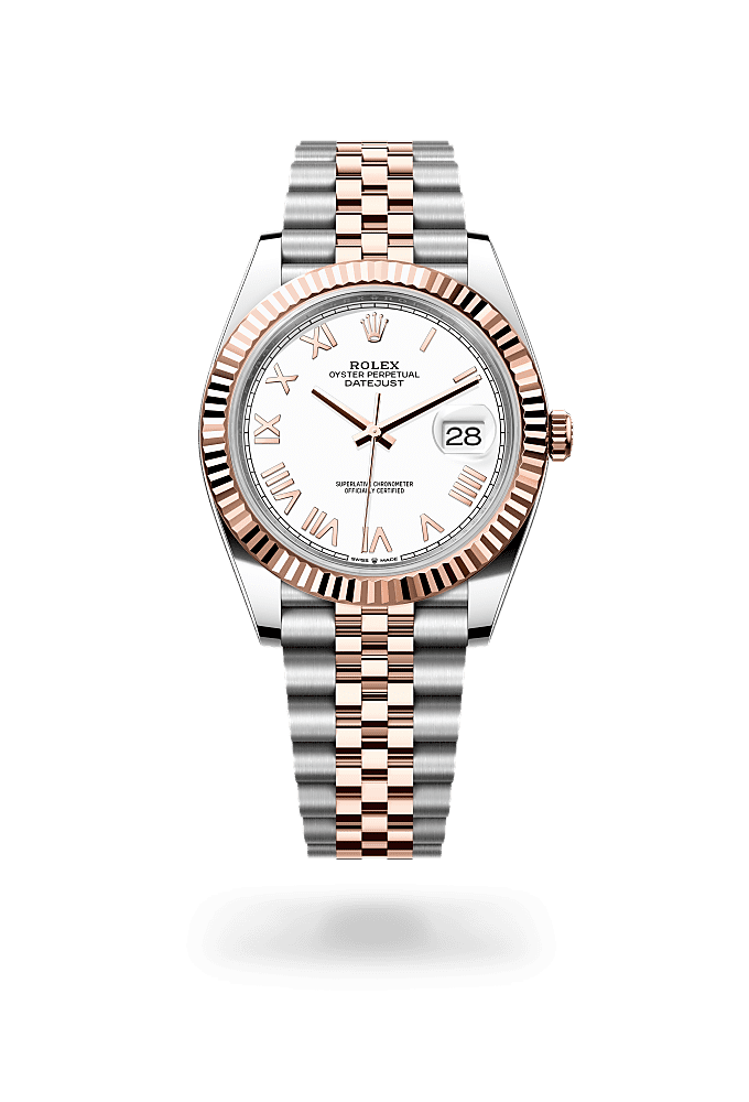 日志型 41, 蚝式，41毫米，永恒玫瑰金及蚝式钢, 表盘 : 白色, Rolex