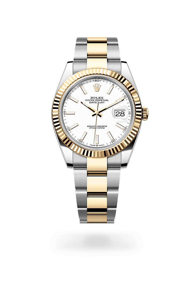 日志型 41, 蚝式，41毫米，黄金及蚝式钢, 表盘 : 白色, Rolex