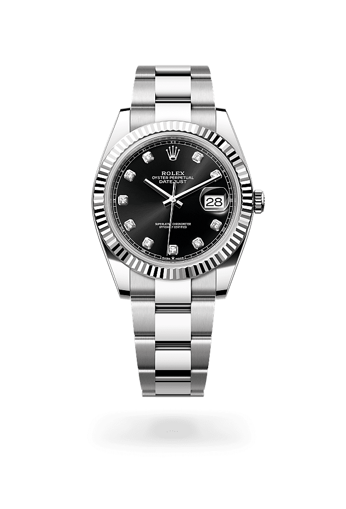日志型 41, 蚝式，41毫米，白色黄金及蚝式钢, 表盘 : 亮黑色，镶钻石, Rolex