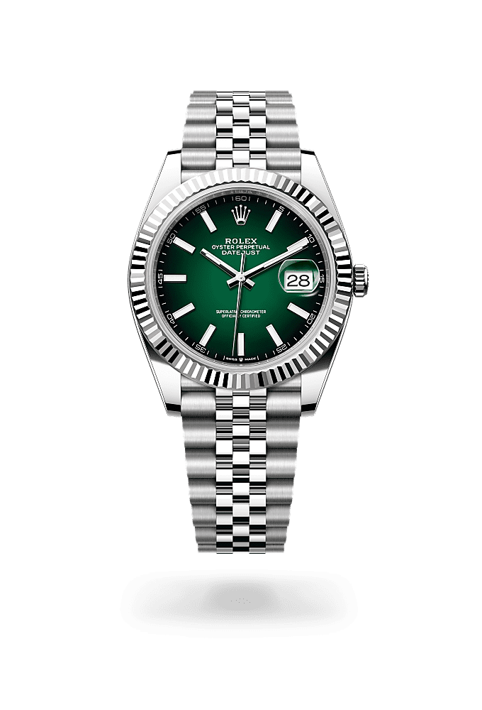 日志型 41, 蚝式,41毫米,白色黄金及蚝式钢, 表盘 : 渐变绿色, Rolex