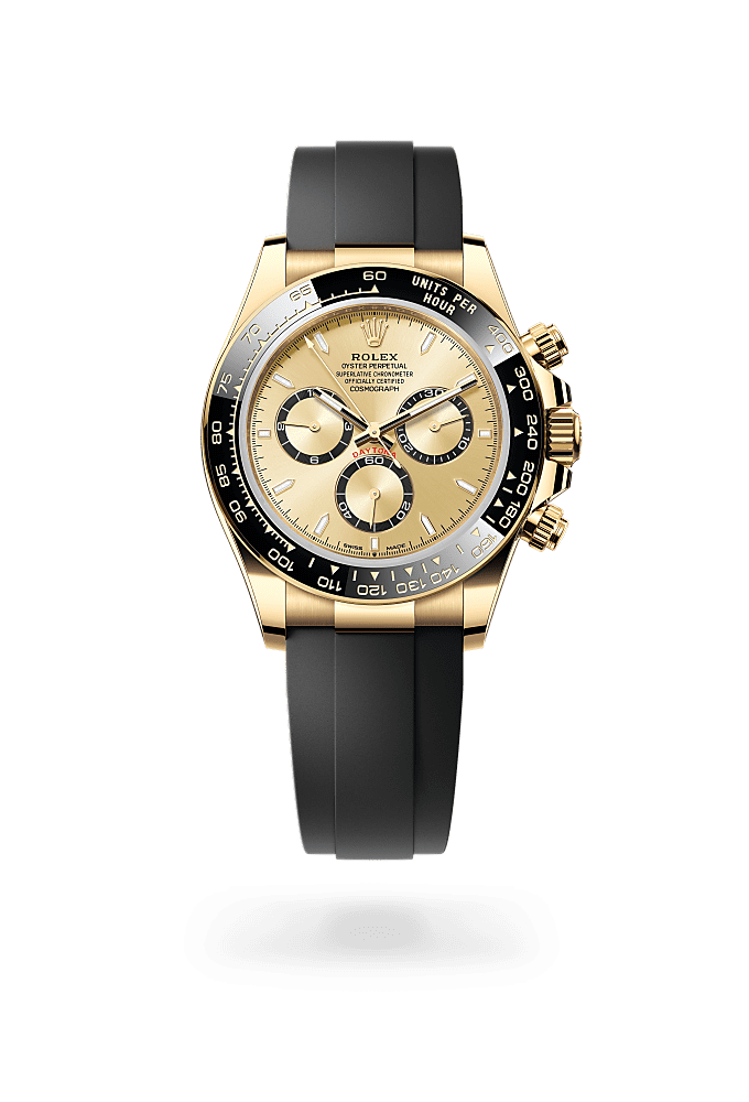 宇宙计型迪通拿, 蚝式，40毫米，黄金, 表盘 : 金色，黑色计时盘外圈, Rolex