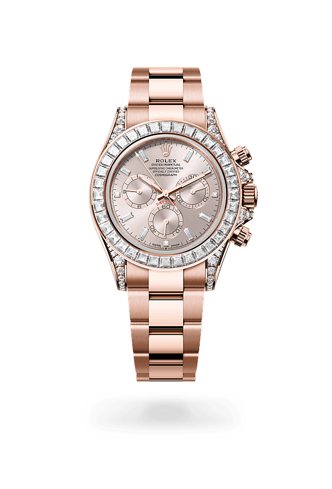 宇宙计型迪通拿, 蚝式，40毫米，钻石及永恒玫瑰金, 表盘 : 日亮金色，镶钻石, Rolex